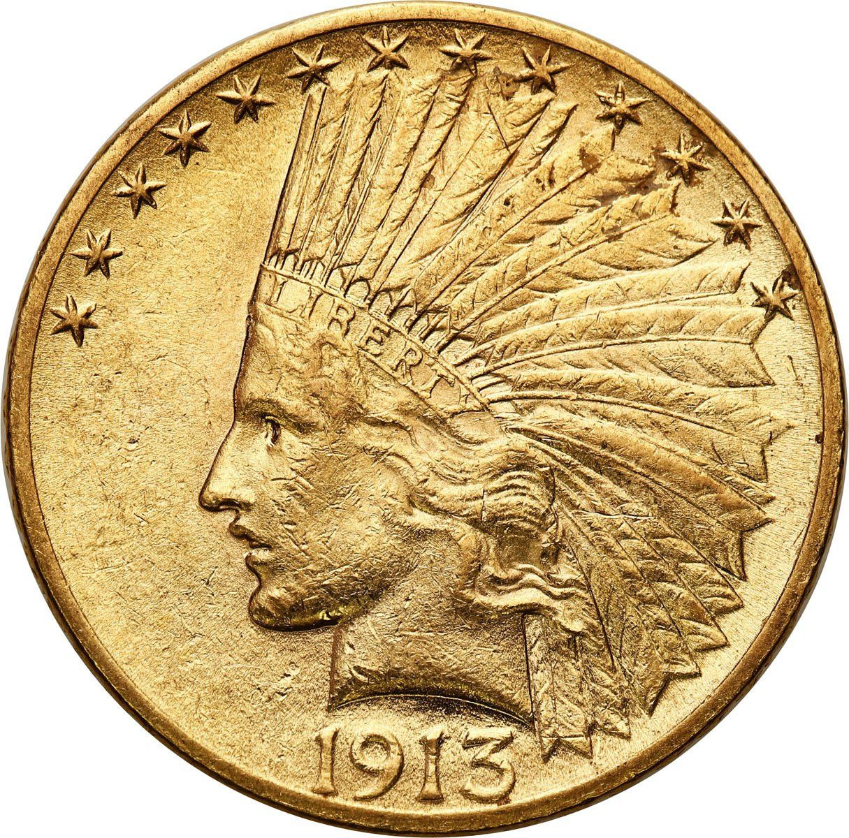 USA. Złote 10 dolarów 1913 Indianin Filadelfia